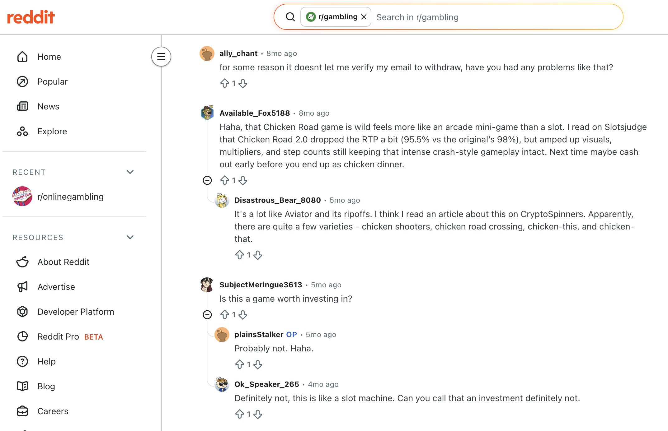 Chicken Road 2 Erfahrungen auf Reddit r/gambling — Originalkommentare von Available_Fox5188, Disastrous_Bear_8080 und Ok_Speaker_265 zum Chicken Road 2 Slot