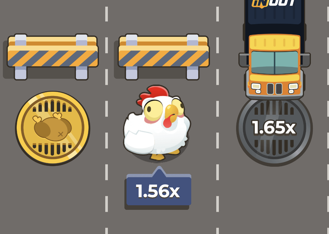 Chicken Road 2 Slot Hähnchen überquert Fahrspuren zwischen Autos und Lkw